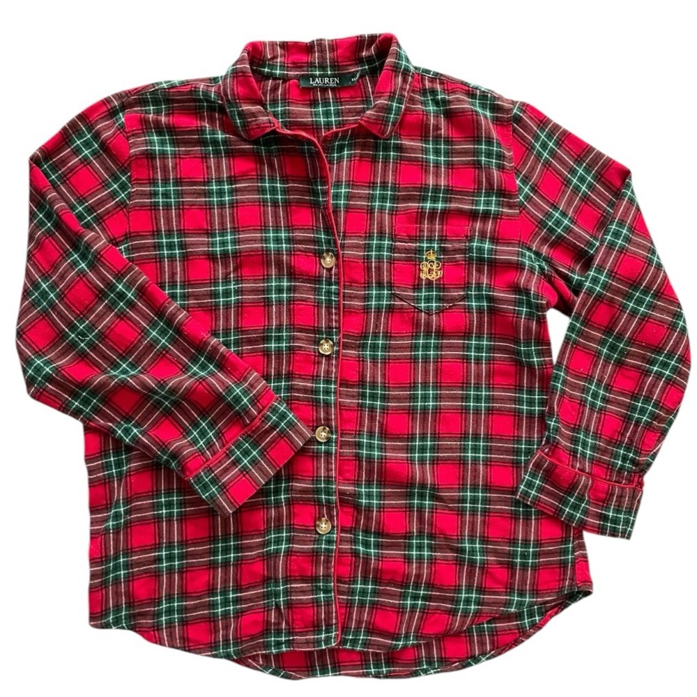 Lauren Ralph Lauren Womens Button Down Shirt XL Red Flannel Plaid Cotton Pajama - Picture 1 of 7